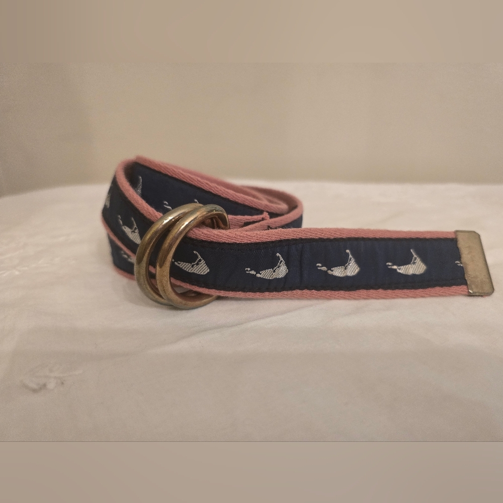 Nobby Clothes Shop Nantucket Themed Belt In Pink And Blue w/ Brass Buckle
